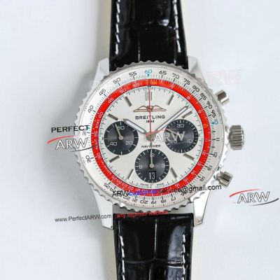 F1 Factory Clone Breitling Navitimer B01 Chronograph 43 Boeing 747 White Red Dial Watch 